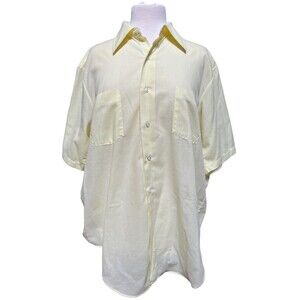 Vintage 1960s Arrow Belmont Club Perma-Iron Men's Shirt Yellow Semi Sheer Disco